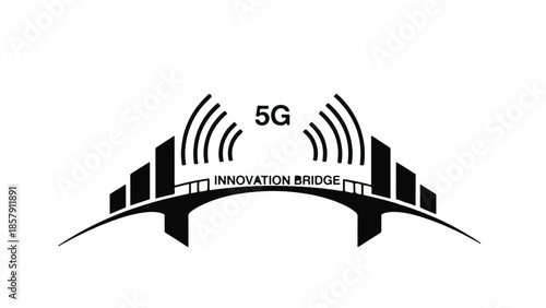 5G network connectivity concept with modern bridge and cityscape illustration for technology and innovation theme