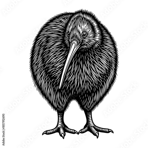 Kiwi bird in vintage line art style