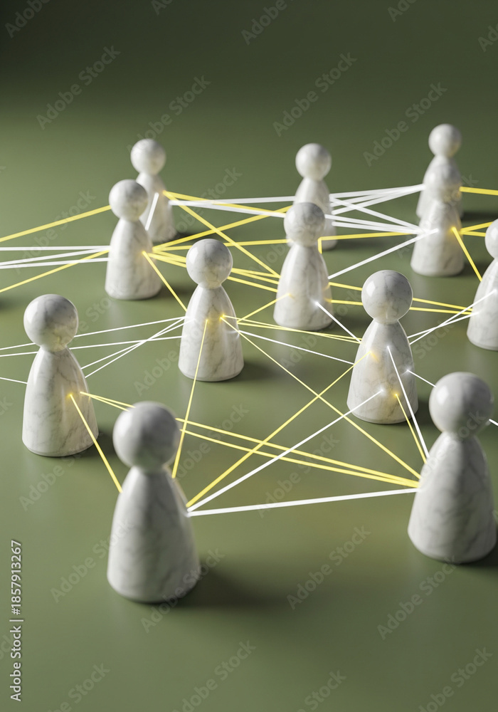 Obraz premium Marble Peg Dolls Representing Online Collaboration, Teamwork, and Digital Community Connections