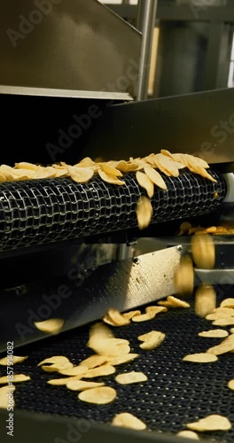 Chips production conveyor belt in a factory setting