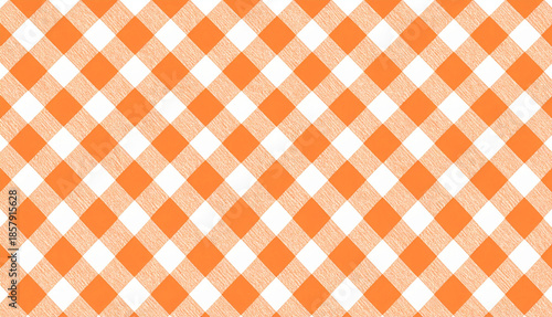 Seamless orange gingham plaid pattern with alternating square textures, ideal for fabric, textiles, picnic themes, vintage decor, or cheerful backgrounds.	