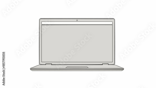Laptop Computer Vector Illustration, Minimalist Open Notebook Tech Mockup Isolated on White.