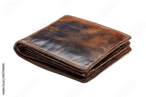 Leather wallet placed flat on a plain background showing signs of wear and age