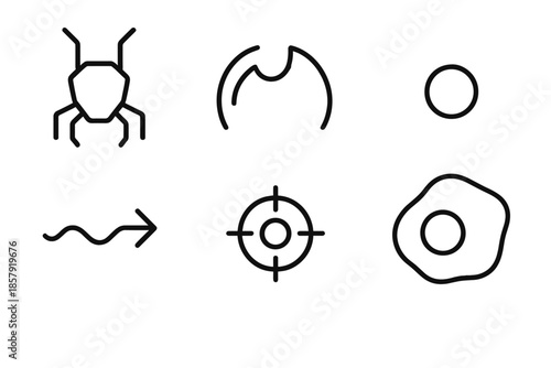 Intracellular Nano-Transport Icons. Line vector icons of intracellular nano-transport: tiny robot form, membrane opening arc,