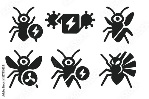 Dynamic Energy Insect. Solid style icons of an insect creating energy with perspective shift: dynamic vision-powered bug, parallax