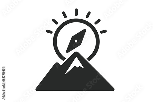 High-Point Compass Icon. Solid style icons of a safe high-point compass: elevated direction emblem, peak orientation marker, ridge