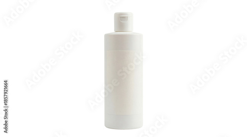 White plastic bottle with blank label on transparent background