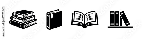 Library and books vector icons set. reading and study symbols