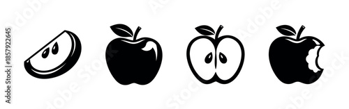 Food and fruits vector icons set. fresh apples and healthy eating symbols