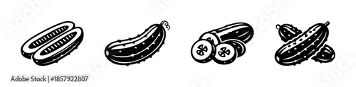 Cucumber vector icons set. fresh produce and vegetable symbols