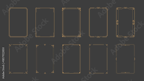 Vintage frame set. Decorative golden frames for wedding design elements. Decorated borders illustration. JPG image © Angela Ksen