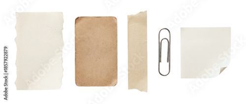 Collection of scrapbook paper design elements and stationery pieces for creative projects and collage making