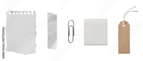 Scrapbook design elements with torn paper, collage materials, and stationery on a transparent background for creative projects