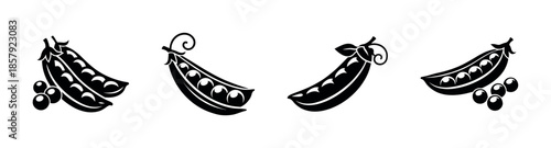 Fresh produce vector icons set: peas, healthy eating symbols, organic design