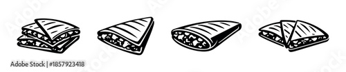 Food and beverage vector icons set. sandwich, snack, and meal symbols