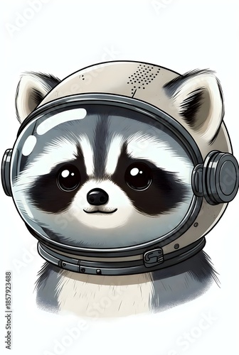 Cartoon Raccoon Astronaut in Space Helmet