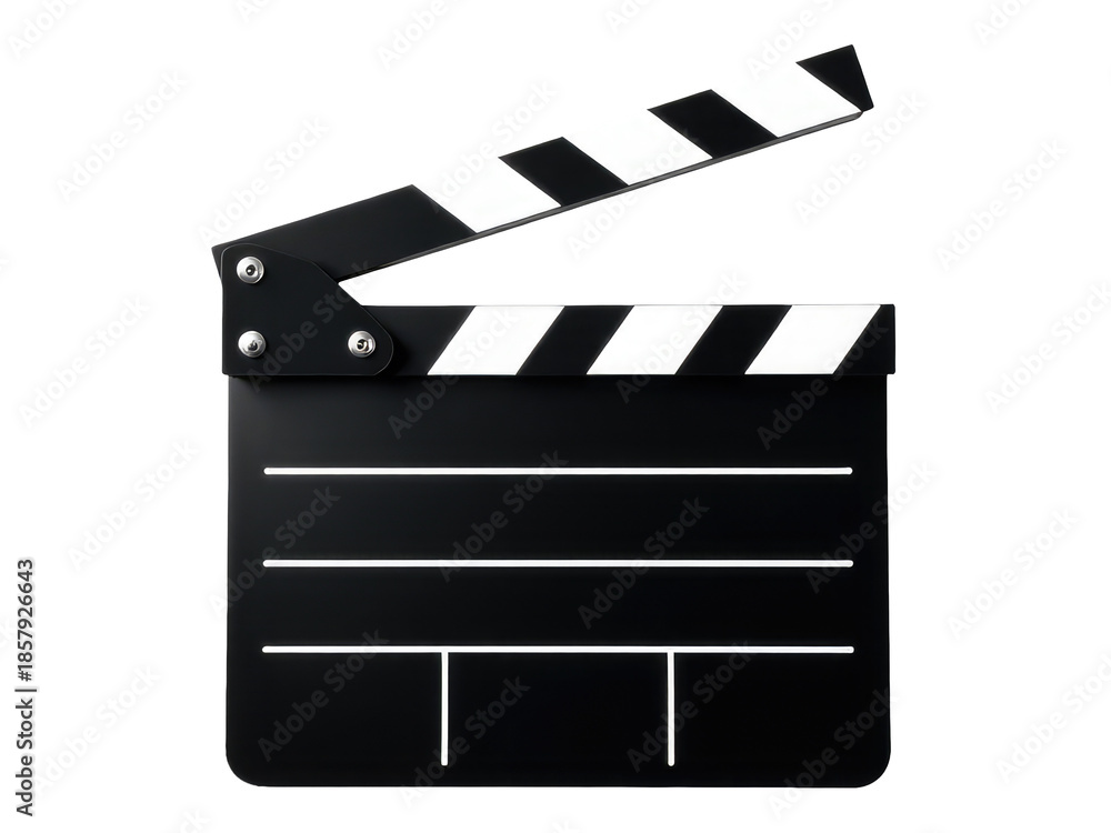 Obraz premium A single black clapper board on a white background, perfect for film or video production use
