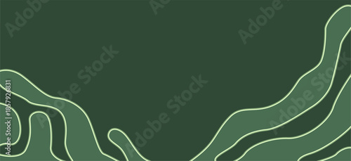 Abstract Green Background with Wavy Organic Shapes and Light Outlines