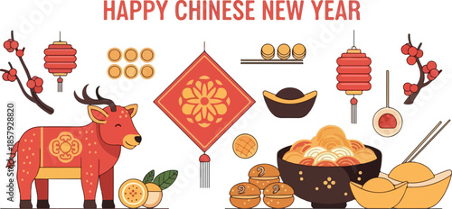 Chinese New Year celebration elements.