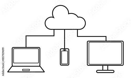 クラウドと複数デバイスの連携　IT・デジタル系線画アイコン