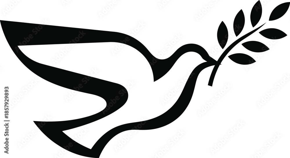 Fototapeta premium Peace dove carrying an olive branch flat design