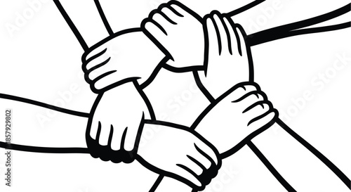 Diversity hands interlocking symbolize unity and connection.
