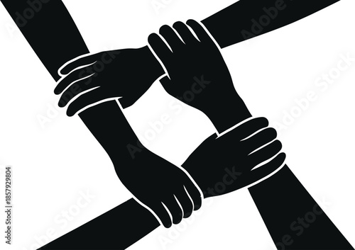 Diversity hands interlocking symbolize unity and connection.