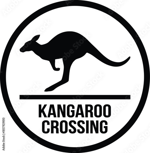 Kangaroo Crossing Warning Road Sign Vector Illustration