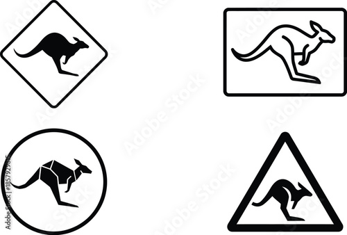 Kangaroo Crossing Warning Road Sign Vector Illustration