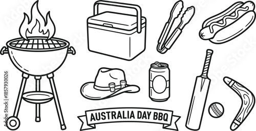 Australia Day BBQ Icons Set Vector Illustration