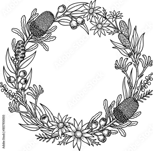 Australian Native Floral Wreath with Eucalyptus and Wattle