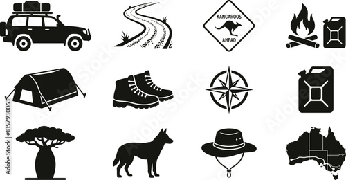 Outback Australian Road Trip Vector Icon Set