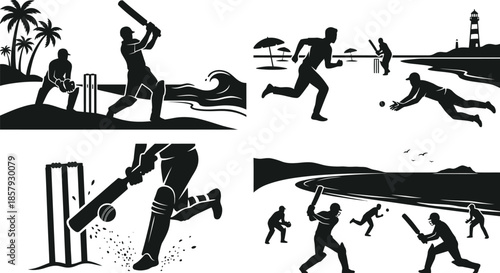 Beach cricket match with flat vector design