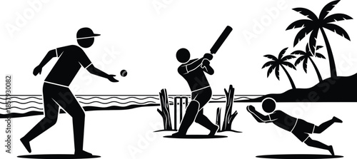 Beach cricket match with flat vector design