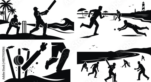 Beach cricket match with flat vector design