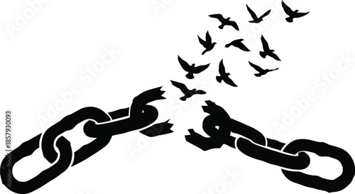 Broken Chains Silhouette with Birds Flying Free