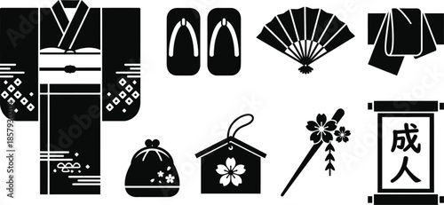 Seijin no Hi Flat Design Japanese Icons