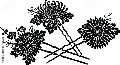 Floral Hair Pins with Pearls for Furisode Styling Vector