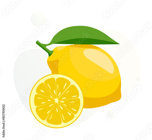 Refreshing Fresh lemon with Round Slice - Stock Illustration
