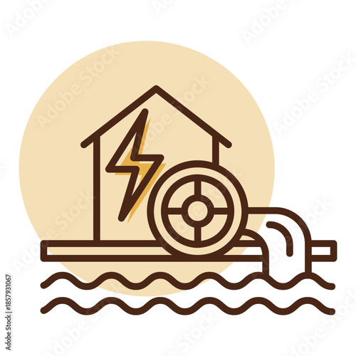 Small hydro power plant outline vector icon