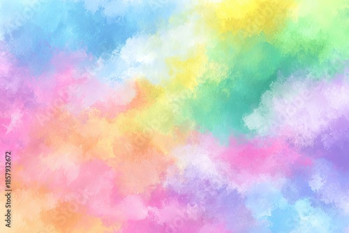 Pastel rainbow cloudscape with soft blending and dreamy, airy texture