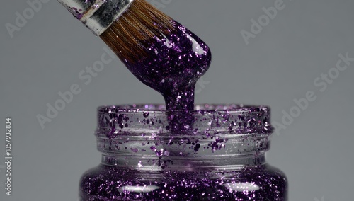 Brush dripping glittery purple substance