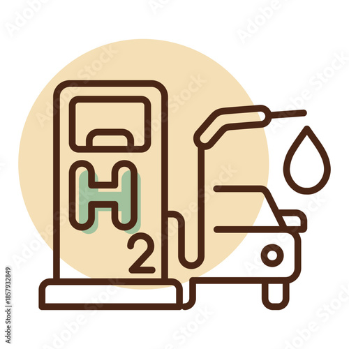 Hydrogen refueling station with car outline vector icon
