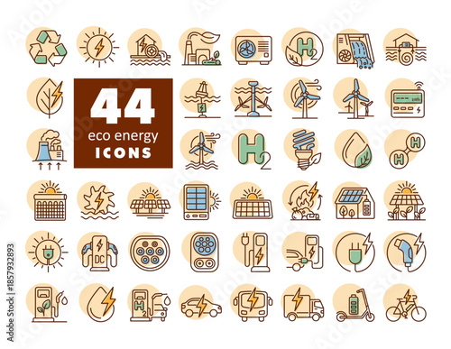 44 Eco energy outline vector icons set