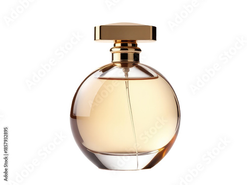A single perfume bottle sitting on a white background, ready for display or packaging