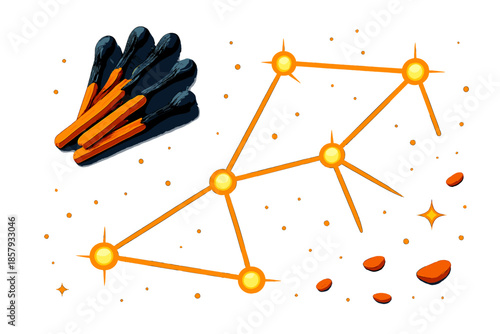 Burnt Matchstick Constellation. Isometric vector illustration set Burnt Matchstick Constellation: burnt matchstick cluster,
