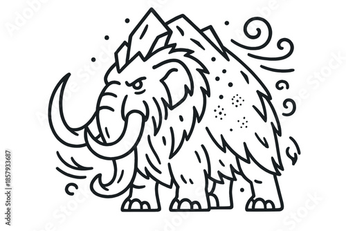 Frost Tusk Guardian Icons. Line style icons of Frost Tusk Guardian: heavy mammal shape, ivory tusks, frost plate, ice grain,