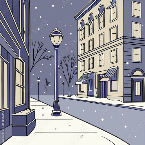 Urban Winter Snowfall at Night Scene