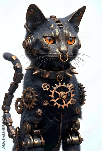 Kyberpunk, Steampunk Cat with Mechanical Gears