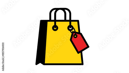 Vector illustration of a shopping bag with a red tag, on transparent background